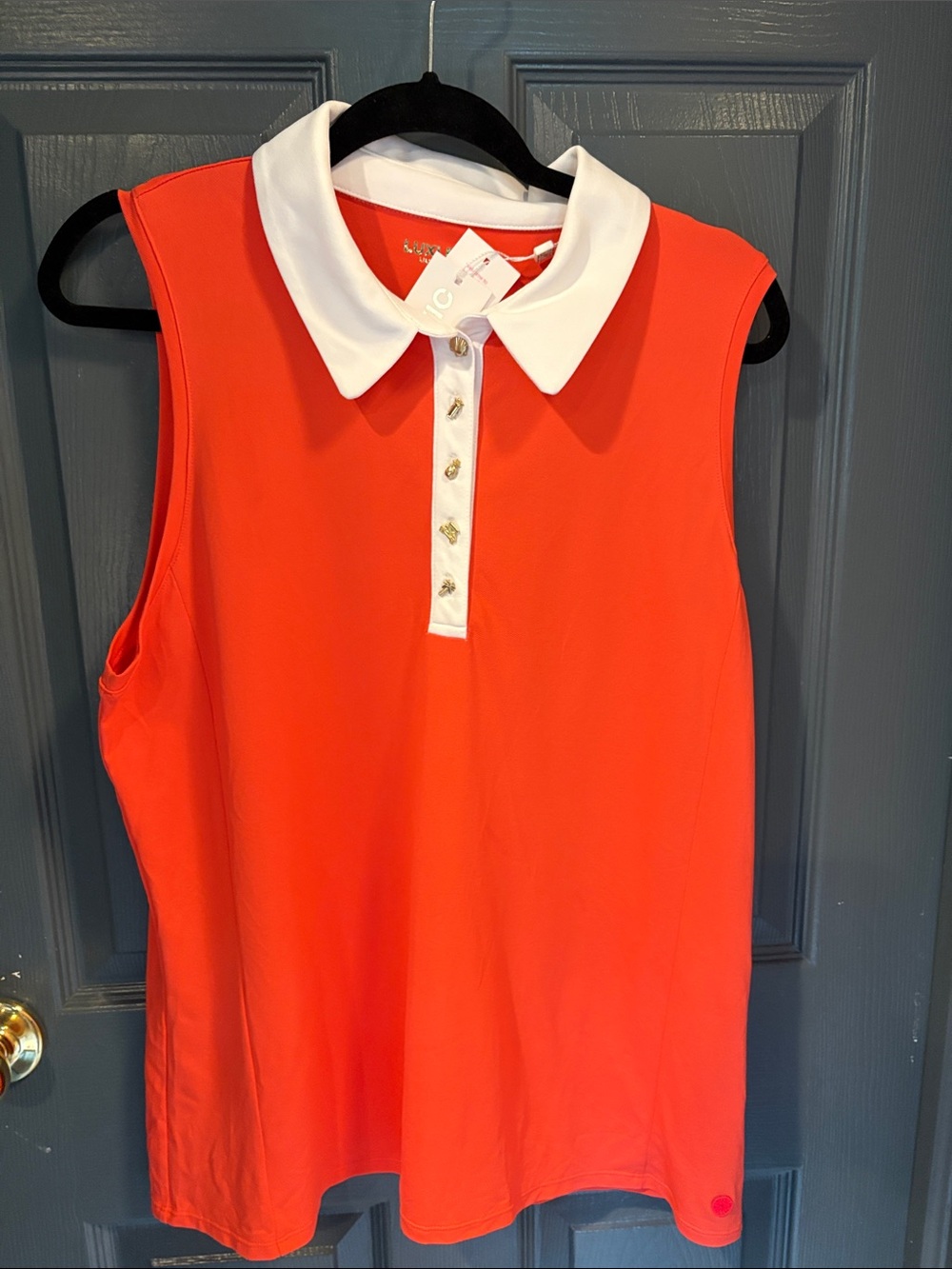 NWT Lilly Pulitzer Luxletic Coal Sleeveless Polo with White Collar